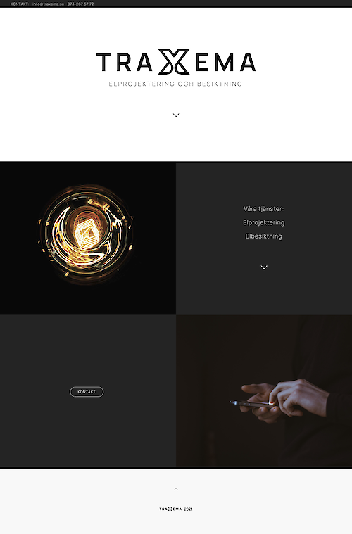 Traxemas hemsida i desktop-läge.
